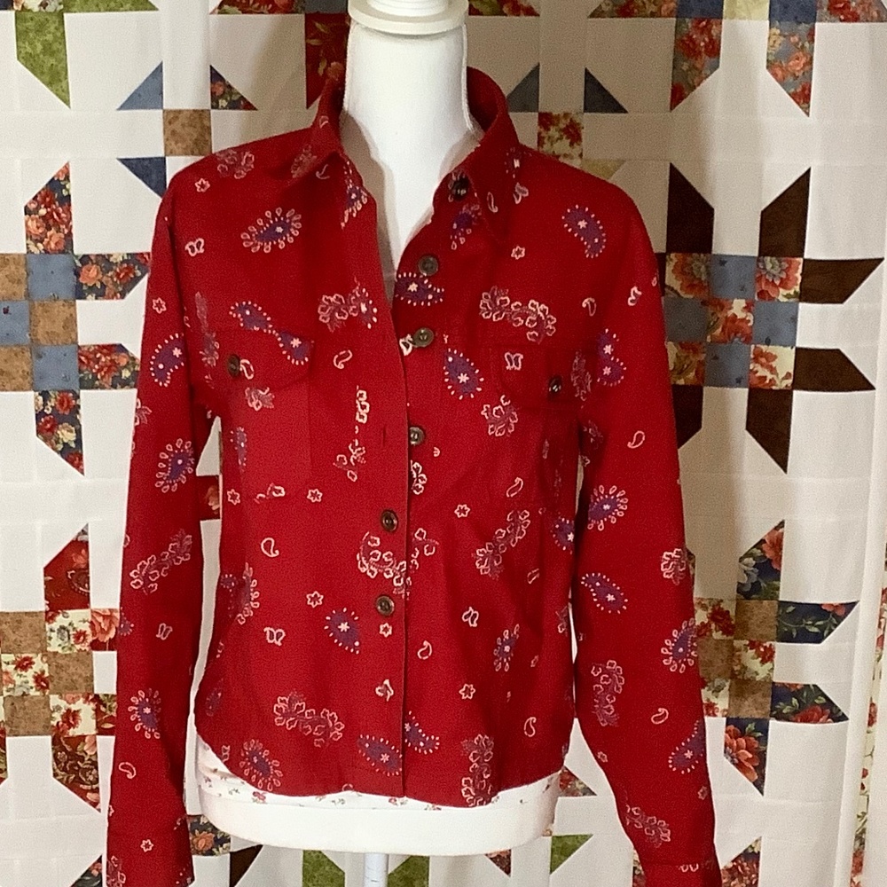 Boston Proper Denim Jacket Red Bandana Print Size S